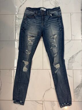 BKE Women's Dark Blue Distressed Skinny Jeans